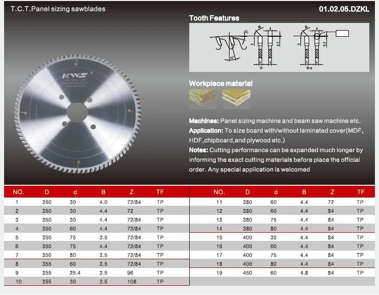 Kws Manufacturer 355mm Panel Sizing Woodworking Tct Circular Saw Blade