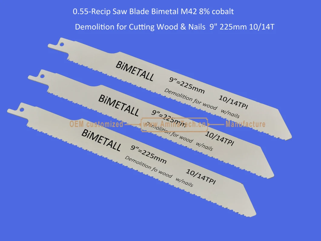 Reciprocating,Recip Saw Blade Bimetal M42 8% cobalt Demolition for Cutting Wood & Nails 9