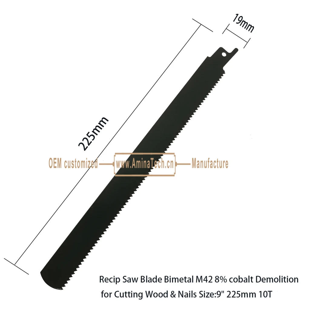 Recip Saw Blade Bimetal M42 8% cobalt Demolition for Cutting Wood & Nails Size:9