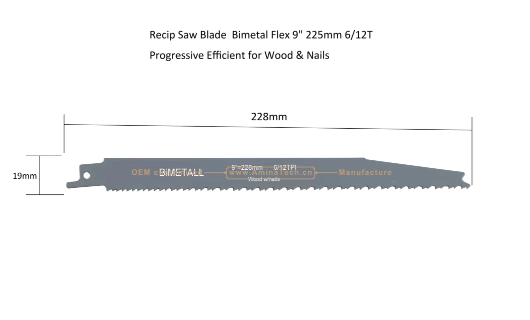 Recip Saw Blade Bimetal M42 8% cobalt Demolition for Cutting Wood & Nails Size:9