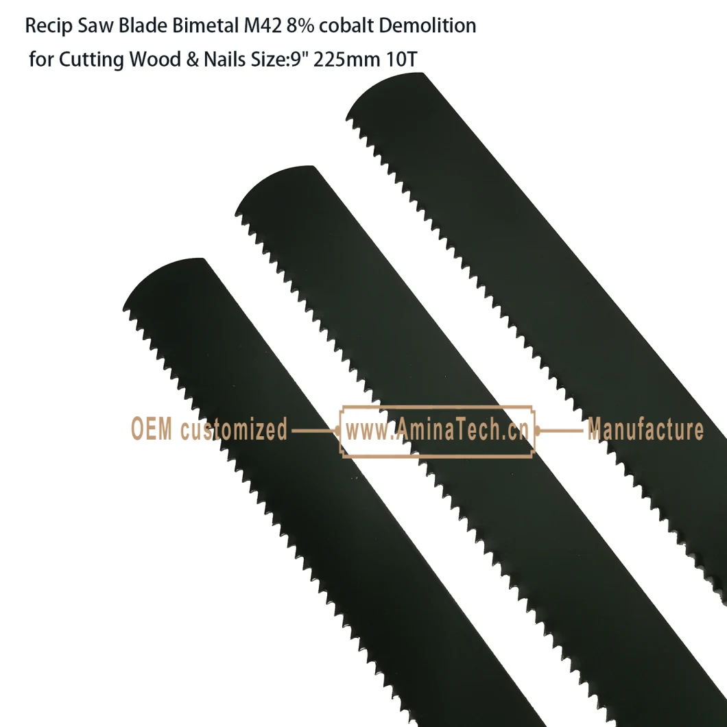 Recip Saw Blade Bimetal M42 8% cobalt Demolition for Cutting Wood & Nails Size:9