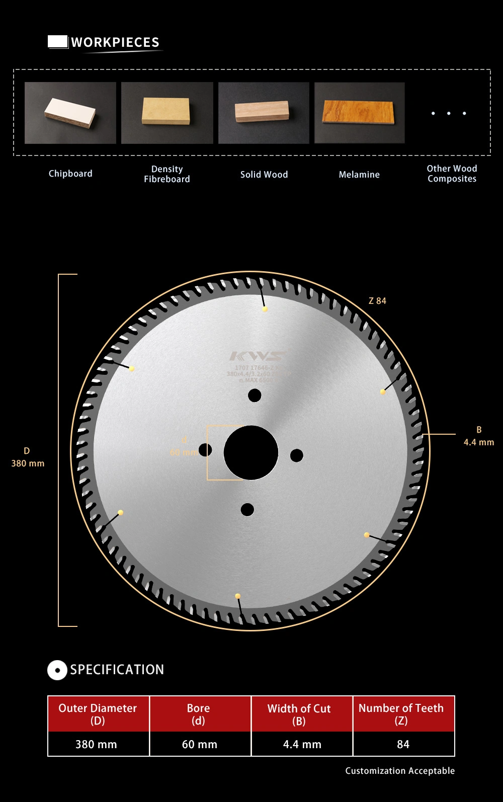 Kws Panel Saw Blades Tct Woodworking Cutting Tools Panel Sizing Circular Saw Blade